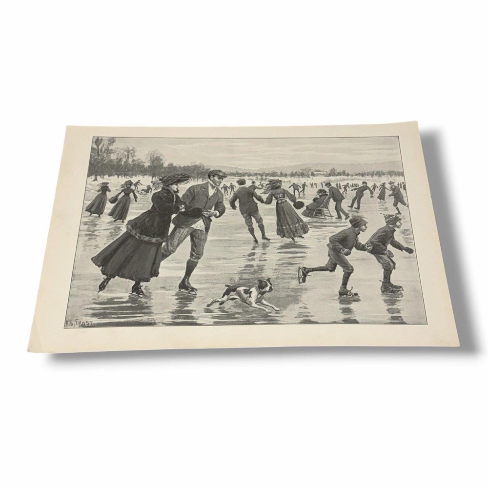 Vintage Illustration Art Bookplate 1904 The Glory of a Winters Day AB Frost AA